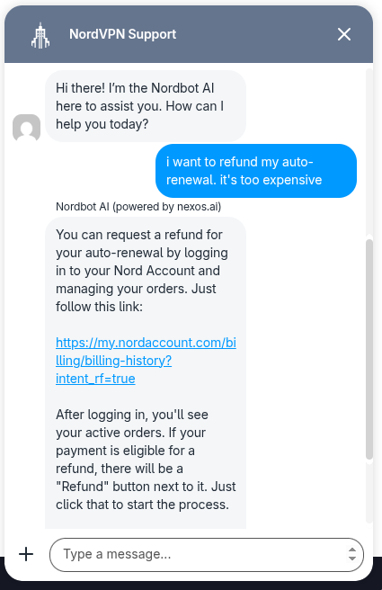 Figure 8: After giving my name and email, I simply wrote “I want to refund my auto-renewal. It’s too expensive.”